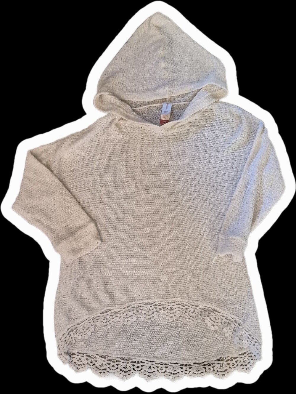 Ladies  Cream Hooded Knit Top with Lace Trim
